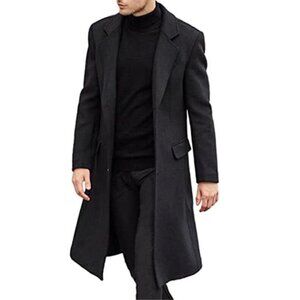 Men Slim Fit Trench Coat Long Jacket Overcoat Single Breasted Notched Collar